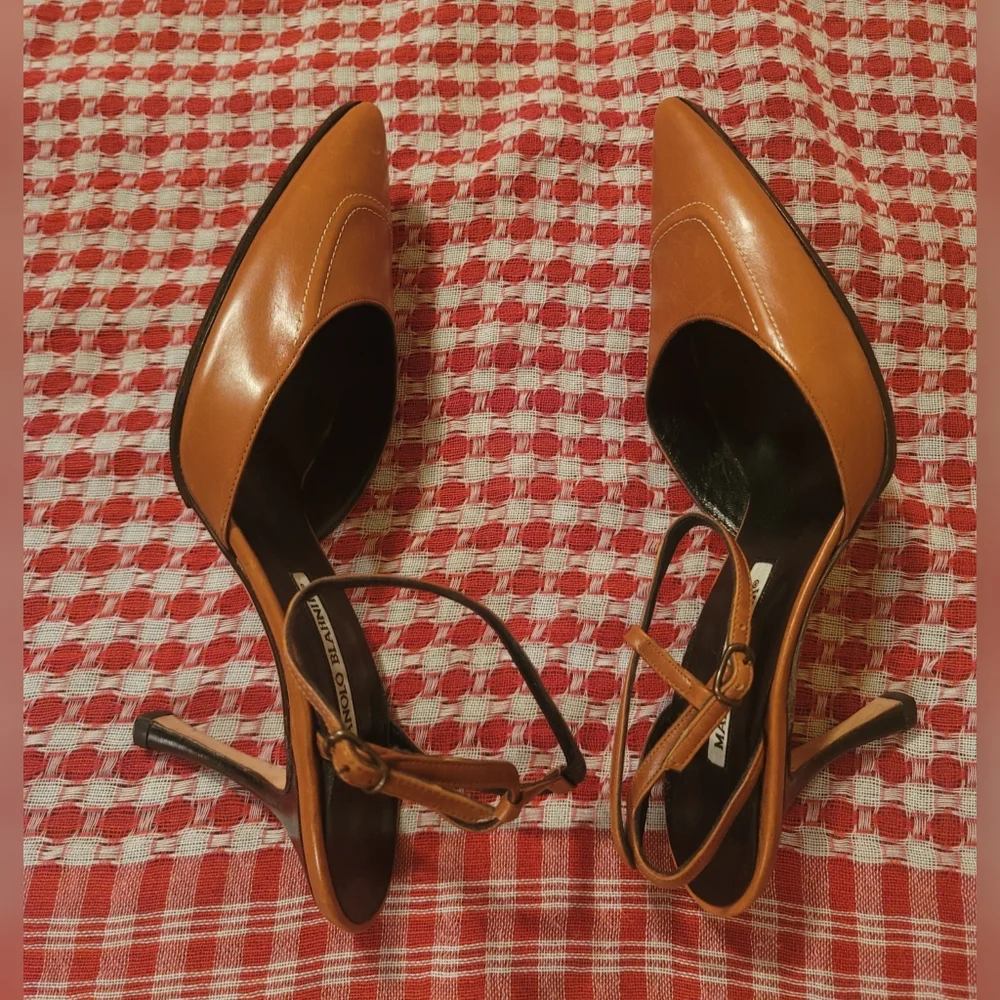 Manolo Blahnik Brown Leather Strappy Heels Size 37.5 - Picture 2 of 15